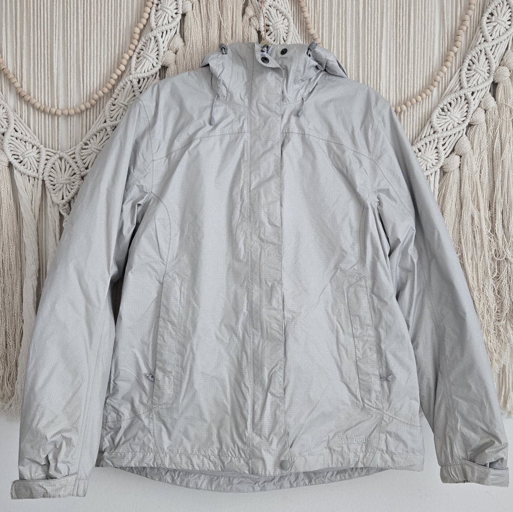 LL Bean Jacket Womens Light Gray Outdoors Full Zip Pocket Fleece Lined M REG